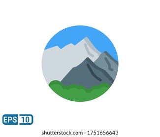 mountain and trees icon isolated on white background. vector illustration in flat style. Editable color. EPS 10