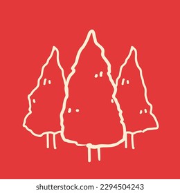 Mountain trees icon isolated on red background.