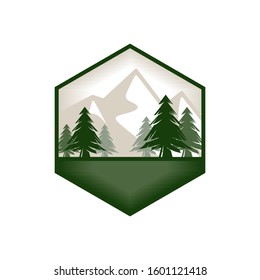 mountain and trees landscape within the hexagon