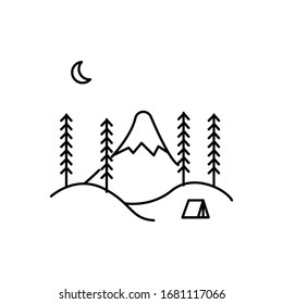 Ilustración de líneas de montaña y árboles