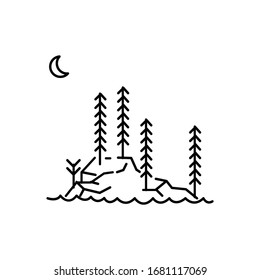 Ilustración de líneas de montaña y árboles