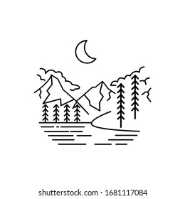 Mountain and trees line illustration
