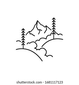 Mountain and trees line illustration