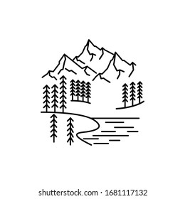 Mountain and trees line illustration