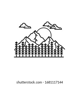 Mountain and trees line illustration