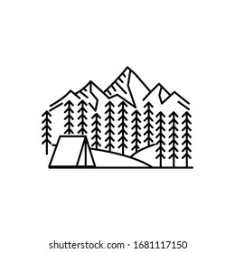 Mountain and trees line illustration