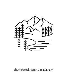 Mountain And Trees Line Illustration