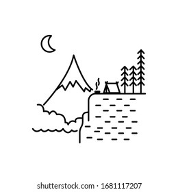 Ilustración de líneas de montaña y árboles