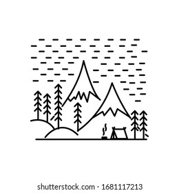 Mountain and trees line illustration