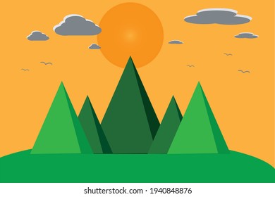 Montaña, árboles, vistas, el sol está a punto de ponerse