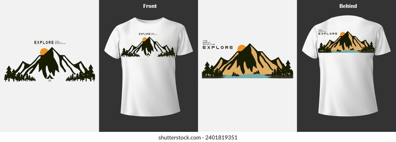 Diseño de camisetas de montaña. Imprimir ropa con la aventura de montaña del lema. Gráfico tipográfico para camisetas vintage con grunge. Ilustración vectorial.