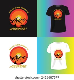 Mountain t-shirt design with sun, eagle and pine trees. 