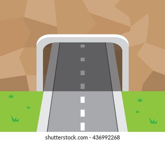 Mountain Tunnel and road in flat style, vector