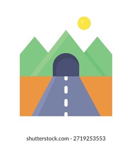 Ilustración vectorial del paisaje del camino del túnel de montaña, icono plano del estilo.