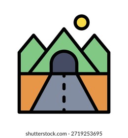 Mountain Tunnel Road Landscape Vector Illustration, Filled Style Icon.