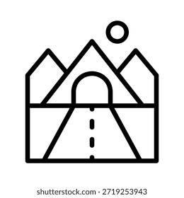 Mountain Tunnel Road Landscape Vector Illustration, Line Style Icon.