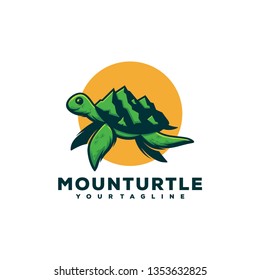 mountain & turtle logo design concept illustration.