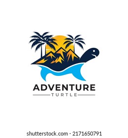 mountain  turtle logo design concept illustration.