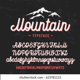 Mountain typeface. Handwritten lettering vector font aphabet