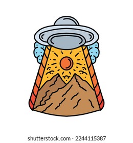 Mountain and Ufo Logo Design Vintage Emblem Vector illustration Badge Symbol Icon