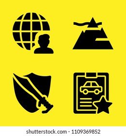 mountain, user, car repair and swords vector icon set. Sample icons set for web and graphic design