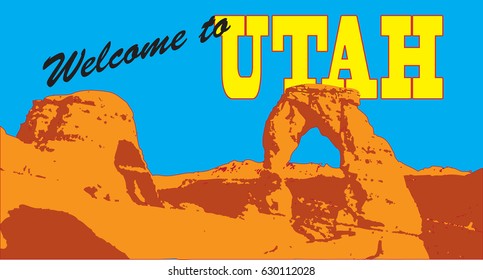 The mountain in Utah with the text Welcome to Utah.
