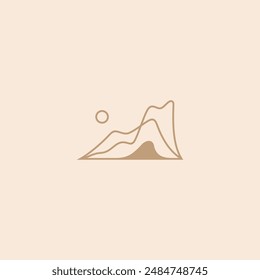 Mountain, valley and cave landscape logo line art design