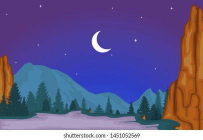 Mountain Valley Cliff Tree Nature Landscape Vector Illustration
