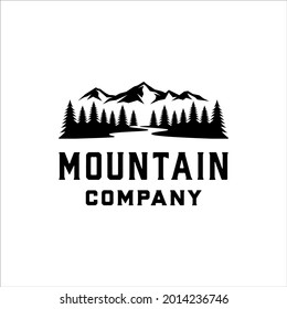 Mountain and valley logo with retro style design