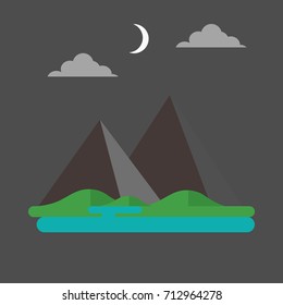Mountain valley at night