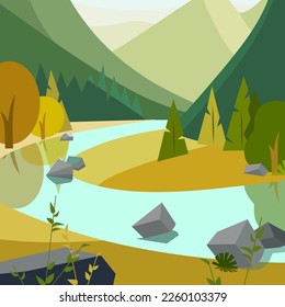 Mountain valley view. Vector design illustration for web design development, nature landscape graphics.