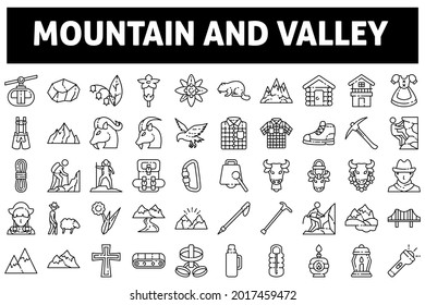 
Mountain and Vally Icon Set with 50 Outline Icons.