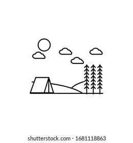 Mountain van and camping line illustration