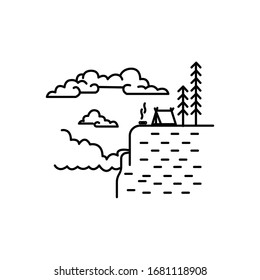 Mountain van and camping line illustration