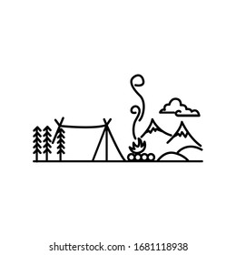 Mountain van and camping line illustration