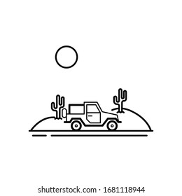 Mountain van and camping line illustration