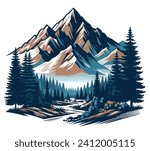 Mountain vector art illustration on white background.