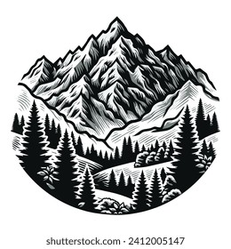 Mountain vector art illustration on white background.