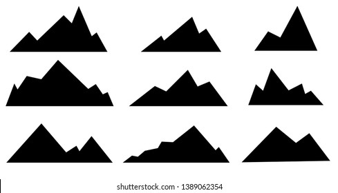 Mountain vector art for logos. Mountains landscape silhouette set. Collection of black abstract high mountain on white background. - Vector