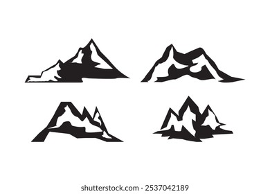 Arte vectorial de montaña para logotipos. Conjunto de silueta de paisaje de montañas. Colección de alta montaña abstracta negra sobre fondo blanco. - VECTOR
