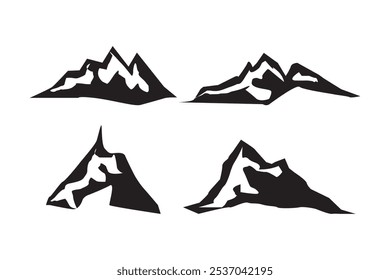 Mountain vector art for logos. Mountains landscape silhouette set. Collection of black abstract high mountain on white background. - Vector
