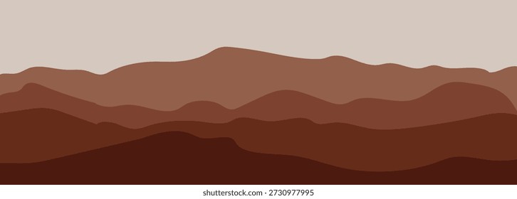 Arte vectorial de montaña. El sol está detrás de las montañas. Antecedentes para el Sitio web. Cartel, Anuncio.  Color del desierto.