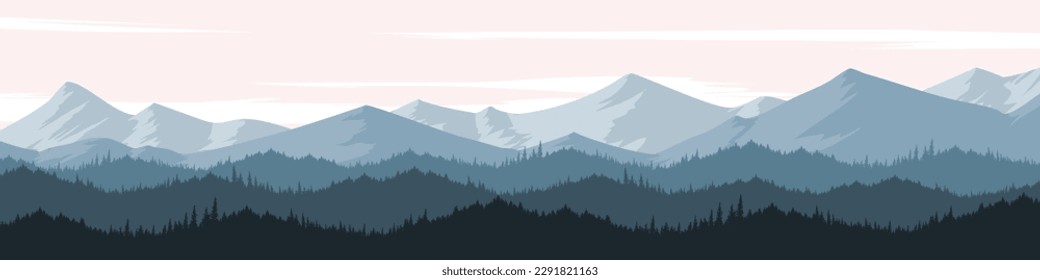 Mountain vector background image evening and morning pine forest scenery.