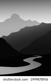 Mountain vector black and white
