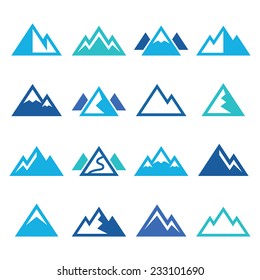 Mountain vector blue icons set  