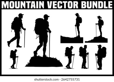  Paquete de Vector de montaña - Senderistas y mochileros Siluetas