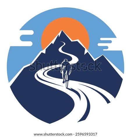 Mountain vector design, A mountain road with a yellow sun logo vector, Suitable for Manufacturing T-Shirt, Sticker, Coloring Book, vector Illustration etc.