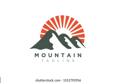 Mountain vector design with the sun in a minimalist and simple shape.