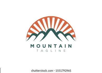 Mountain vector design with the sun in a minimalist and simple shape.