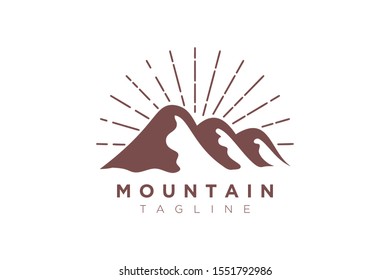 Mountain vector design with the sun in a minimalist and simple shape.